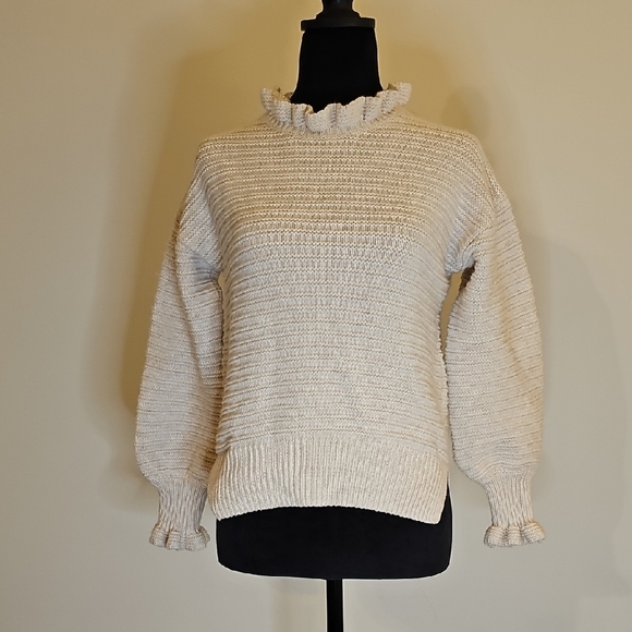 Madewell Cream Ruffle Neck Ruffle Sleeve Sweater - Picture 9 of 9